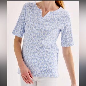 Croft & Barrow Split Neck Tee Shirt Top Size Large Blue Floral‎ 100% Cotton